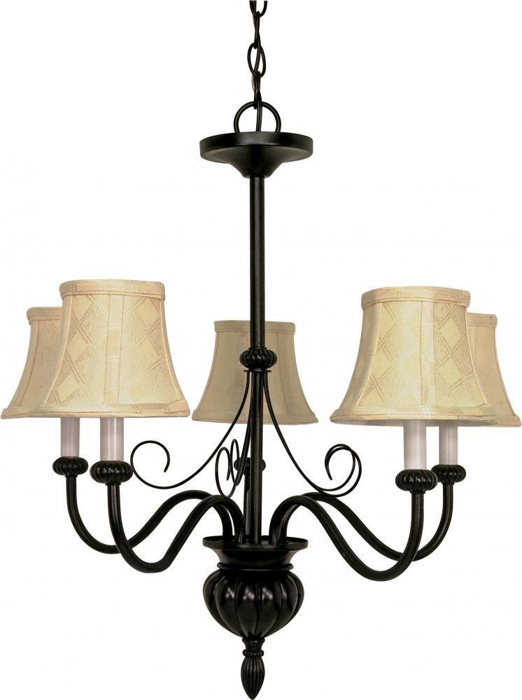 5-Light 24&#34; Textured Black Chandelier with Ecru Diamond Shades