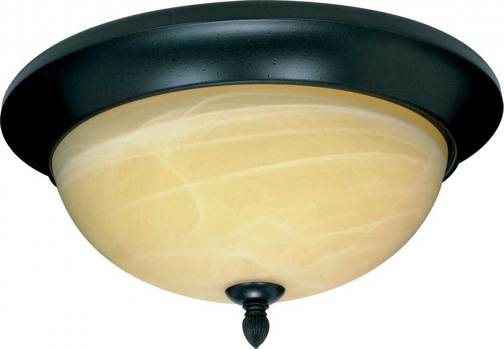 3-Light 15&#34; Dome Flush Ceiling Light Fixture in Textured Black Finish with Gold Washed Alabaster
