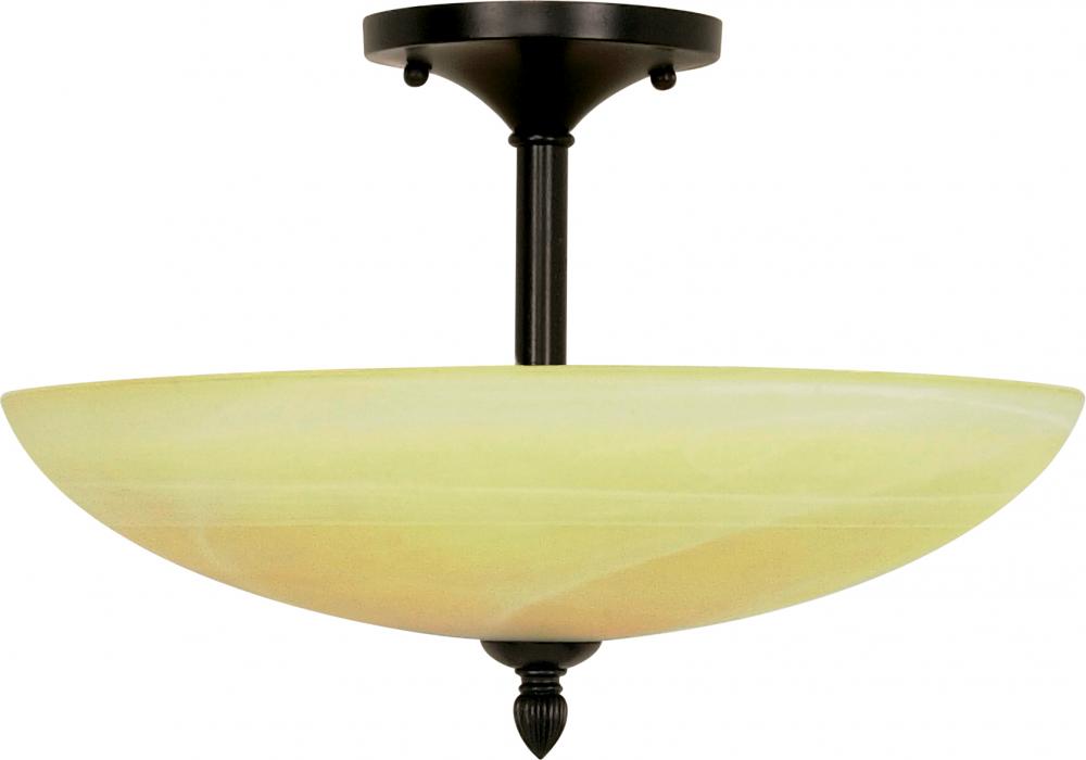 3-Light 16&#34; Dome Semi Flush Ceiling Light Fixture in Textured Black Finish with Gold Washed