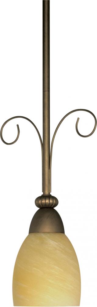 1-Light 9&#34; Mini Pendant with Hang Straight Canopy in Flemish Gold Finish with Gold Washed