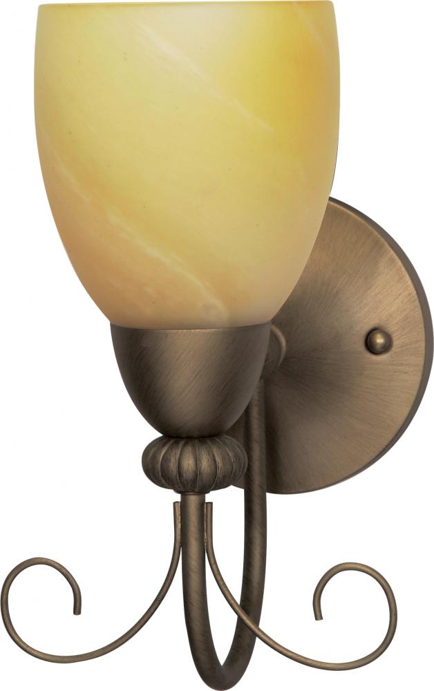 1-Light 7&#34; Wall Mounted Vanity Light Fixture in Flemish Gold Finish with Gold Washed Alabaster