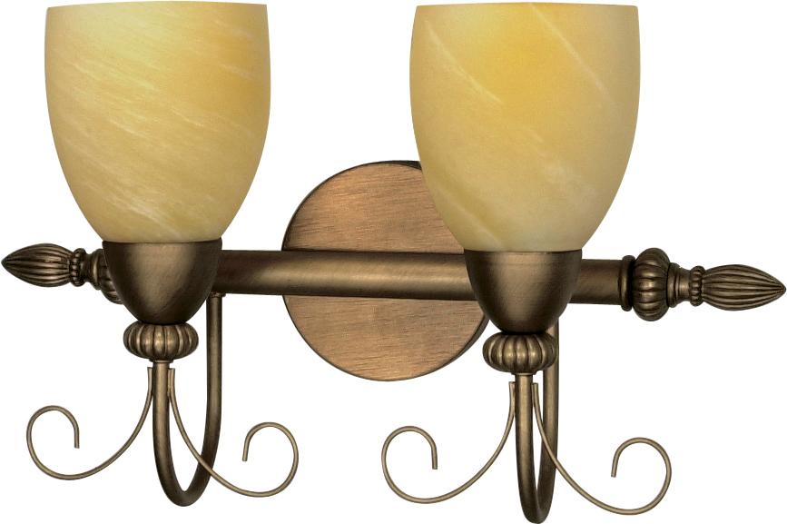 2-Light 18&#34; Wall Mounted Vanity Light Fixture in Flemish Gold Finish with Gold Washed Alabaster