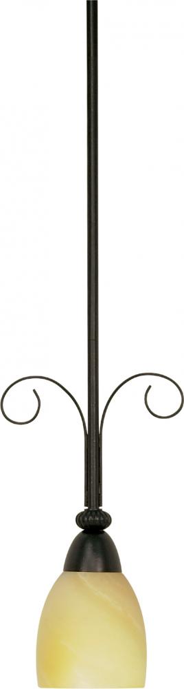 1-Light 9&#34; Mini Pendant with Hang Straight Canopy in Textured Black Finish with Gold Washed