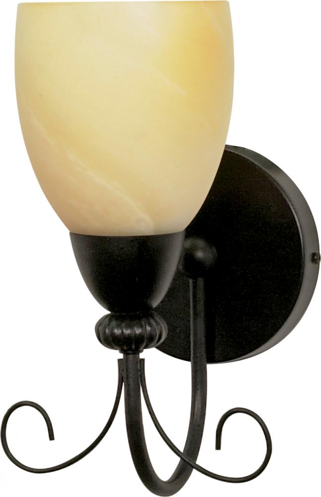 1-Light 7&#34; Wall Mounted Vanity Light Fixture in Textured Black Finish with Gold Washed Alabaster