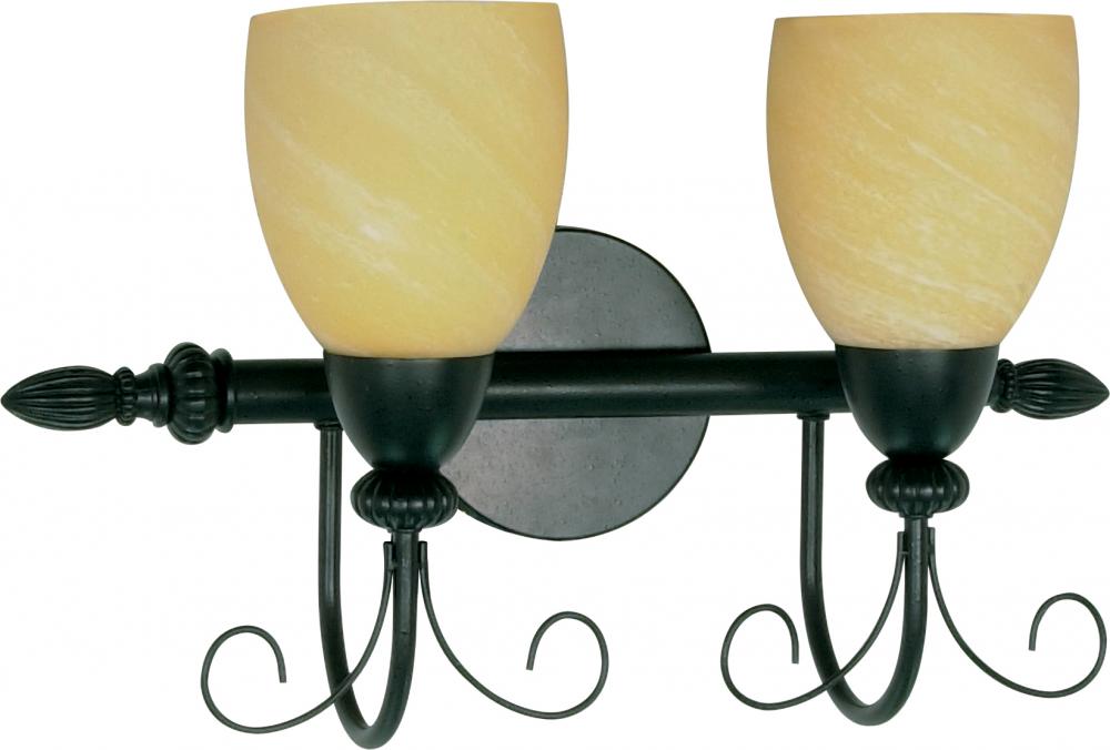 2-Light 18&#34; Wall Mounted Vanity Light Fixture in Textured Black Finish with Gold Washed