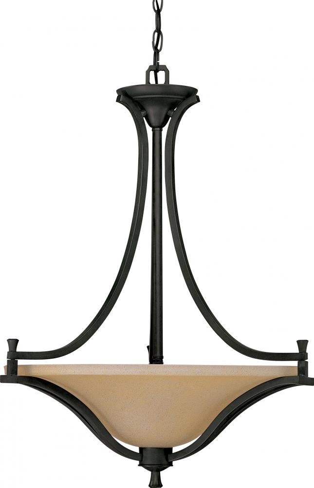 3-Light Medium Hanging Pendant Light Fixture in Mountain Lodge Finish with Toasted Honey Glass