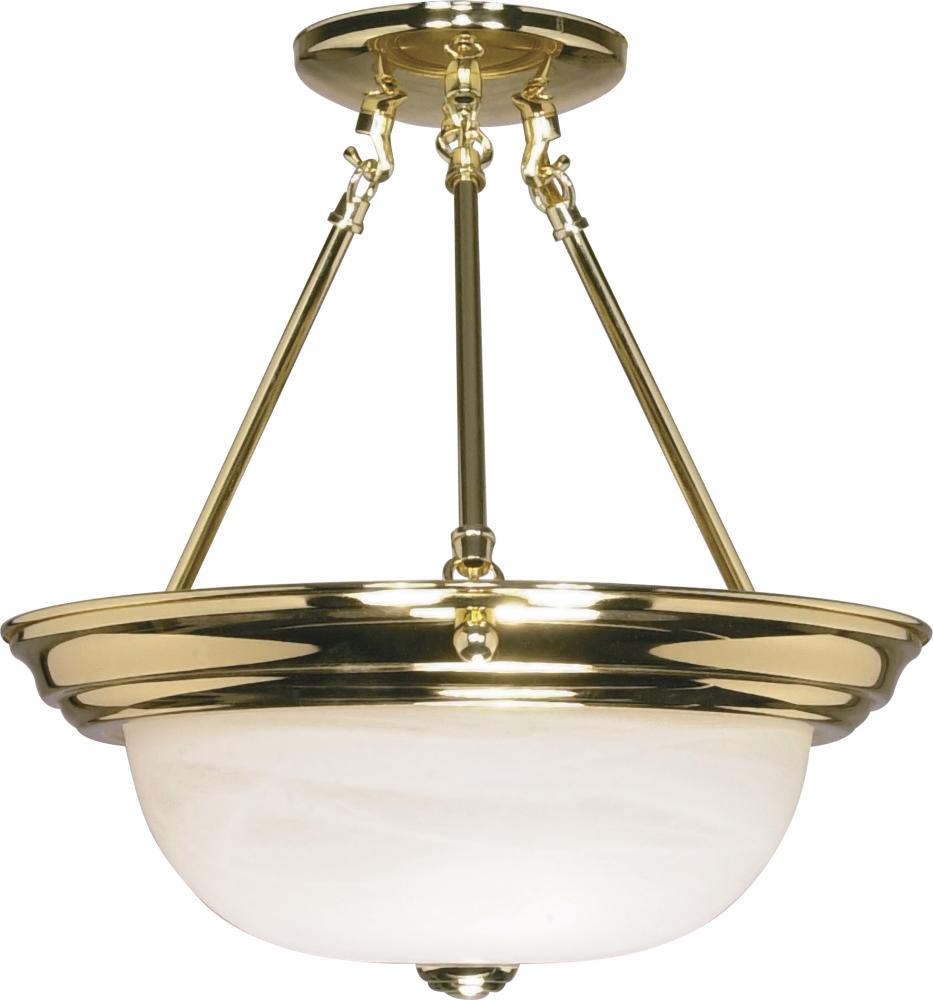 2-Light 13&#34; Semi Flush Mount Lighting Fixture in Polished Brass Finish with Alabaster Glass