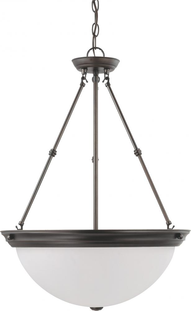 3 Light - 20&#34; Pendant with Frosted White Glass - Mahogany Bronze Finish