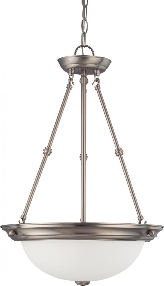 3 Light - 15&#34; Pendant with Frosted White Glass - Brushed Nickel Finish