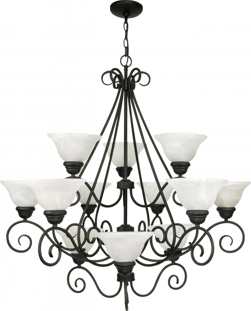 Castillo - 12 Light - 38&#34; - Chandelier - 3 Tier w/ Alabaster Swirl Glass