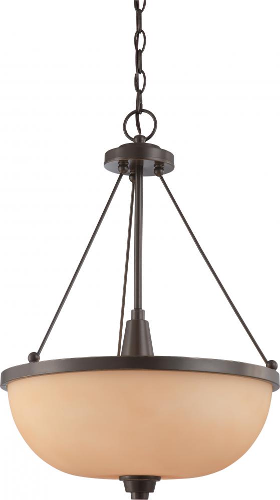 3-Light Hanging Pendant Light Fixture in Vintage Bronze Finish with Cream Beige Glass