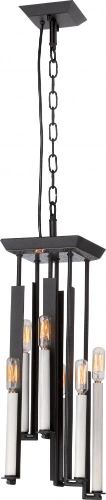 6-Light Pendant Light Fixture in Textured Black and Antique Nickel Finish