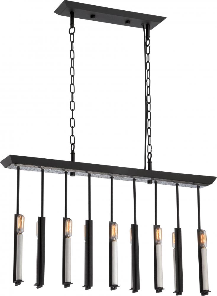 9-Light Island Pendant in Textured Black and Antique Nickel Finish