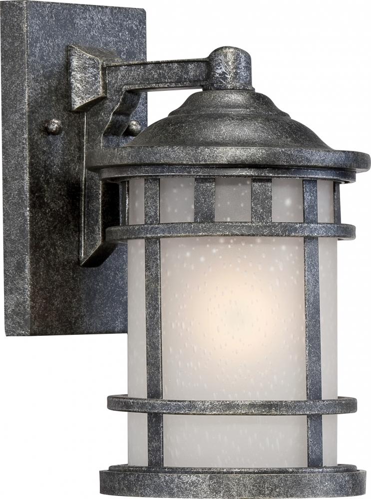 1-Light 6.5&#34; Outdoor Wall Fixture in Aged Silver Finish with Frosted Seed Glass