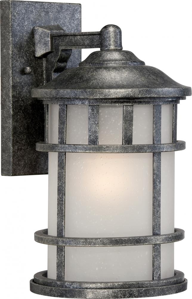 1-Light 8&#34; Outdoor Wall Fixture in Aged Silver Finish with Frosted Seed Glass