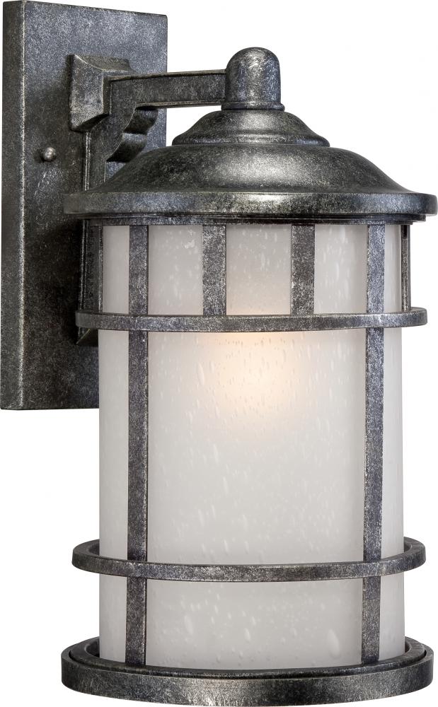 1-Light 10&#34; Outdoor Wall Fixture in Aged Silver Finish with Frosted Seed Glass