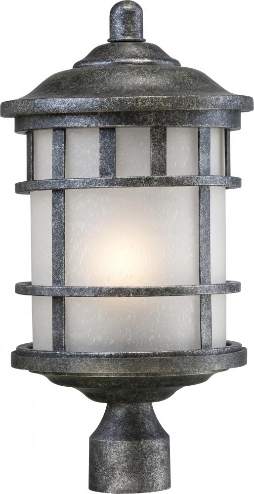 1-Light 9.5&#34; Post Mounted Outdoor Fixture in Aged Silver Finish and Frosted Seeded Glass
