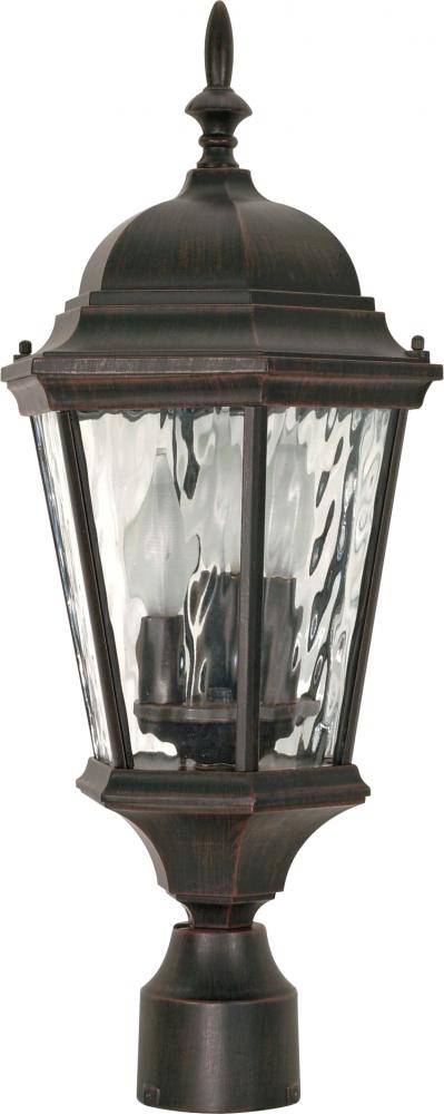 Fordham - 3 Light - 22&#34; - Post Lantern - w/ Clear Water Glass