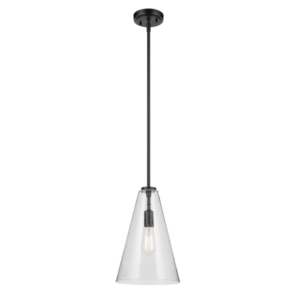 Everly 15.25&#34; 1-Light Cone Pendant with Clear Seeded Glass in Black