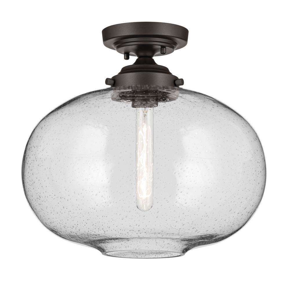 Avery 14.5&#34; 1-Light Flush Mount with Clear Seeded Glass in Olde Bronze