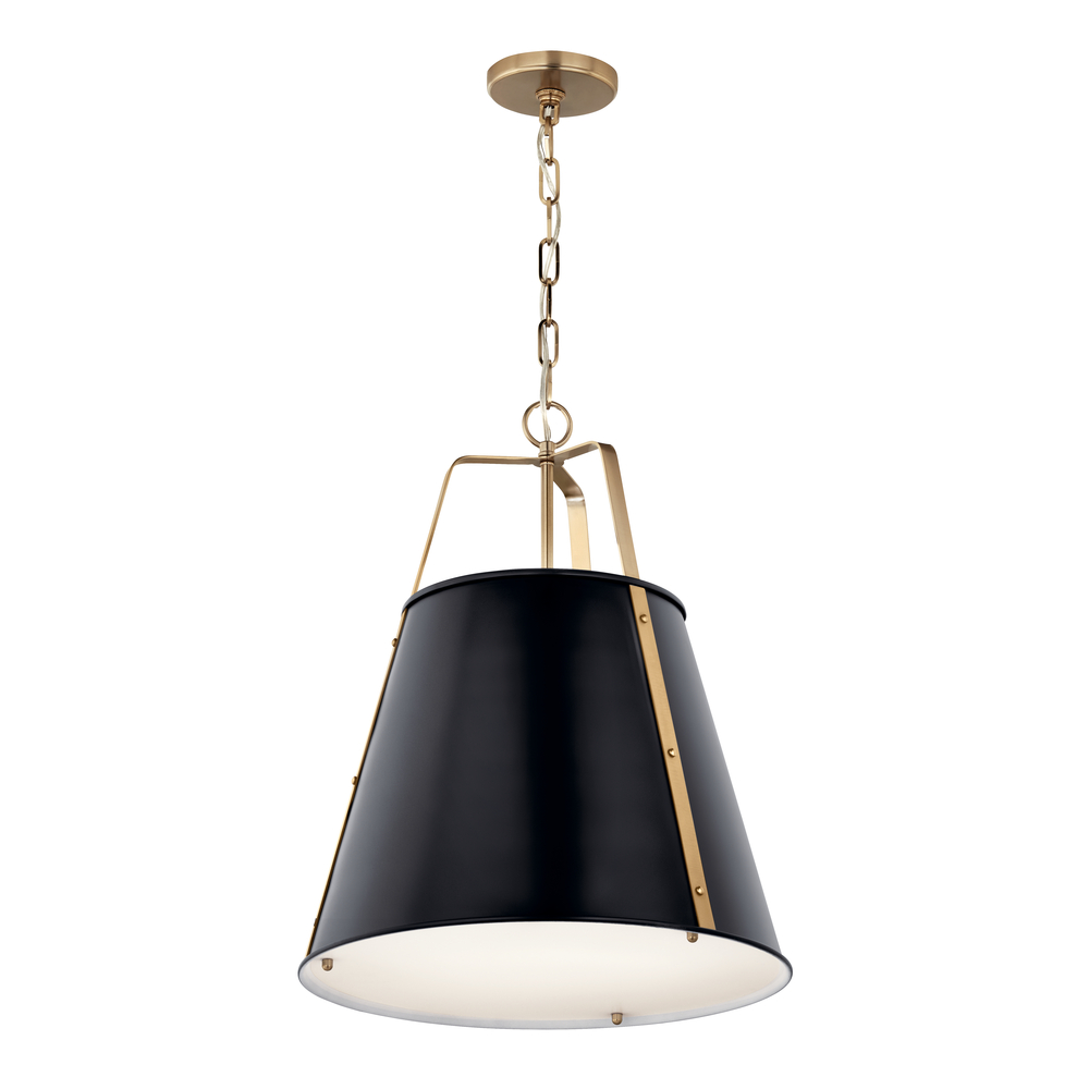 Etcher 18 Inch 2 LT Pendant with Etched Painted White Glass Diffuser in Black and Champagne Bronze