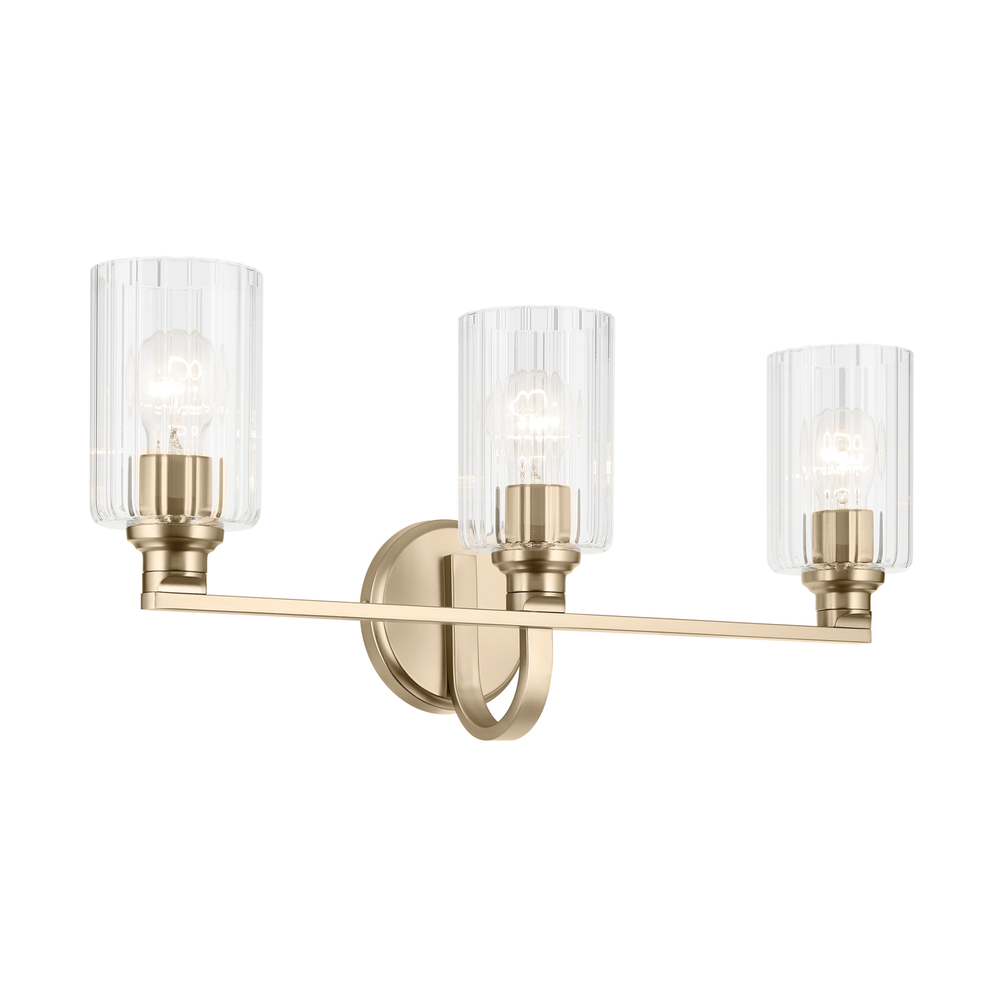 Gioe 24.25&#34; 3-Light Vanity Light with Clear Fluted Glass in Champagne Bronze