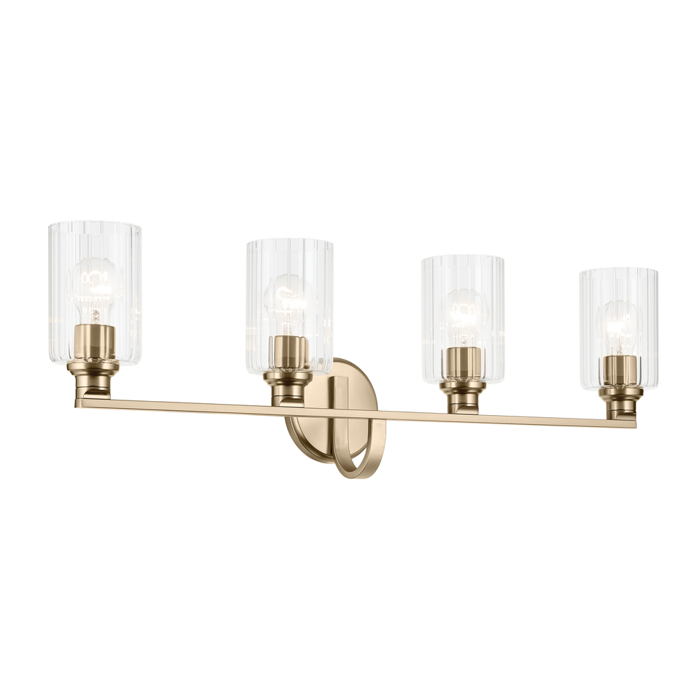 Gioe 32.25&#34; 4-Light Vanity Light with Clear Fluted Glass in Champagne Bronze