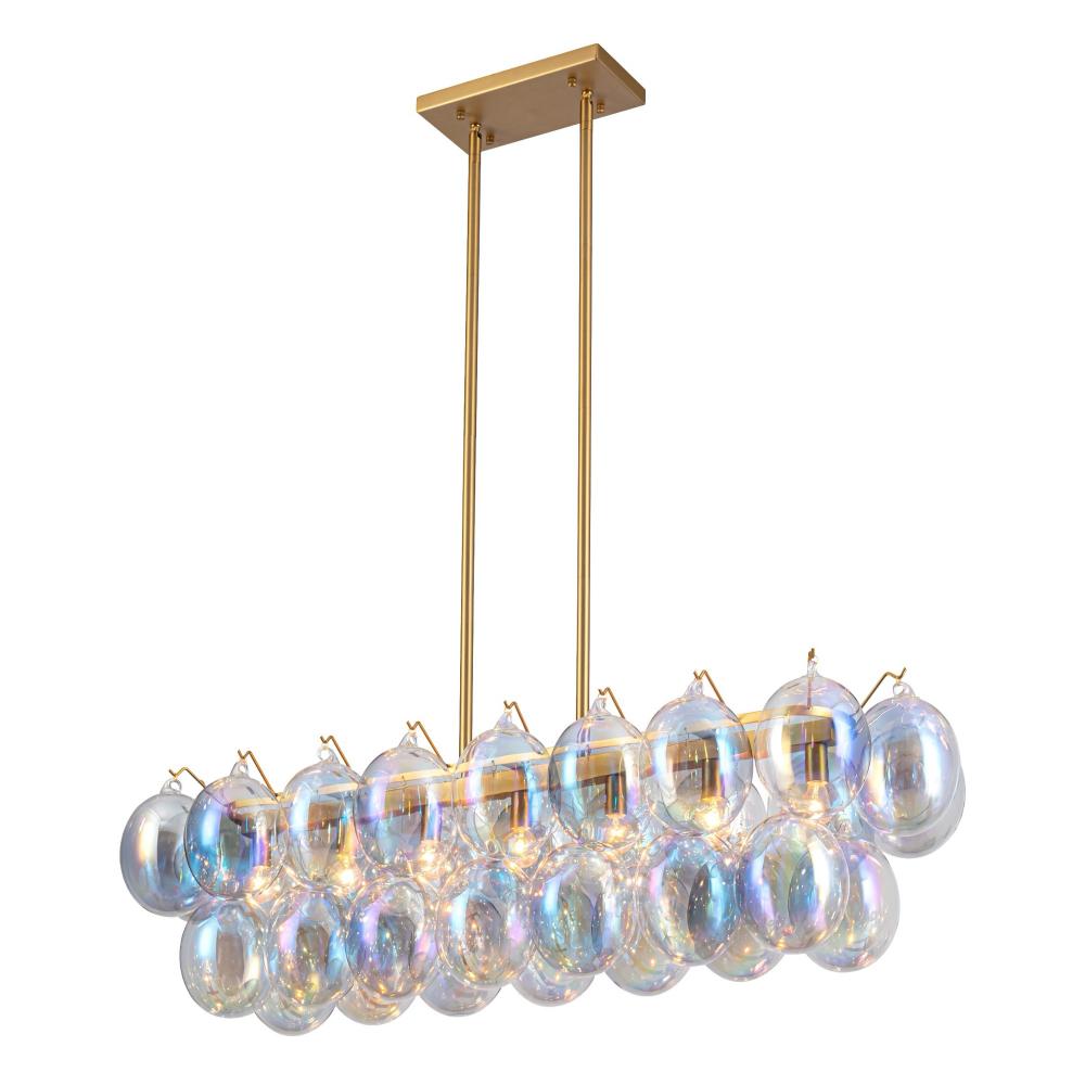 Globo Collection 8-Light Island/Pool Table Iridescent and Brass