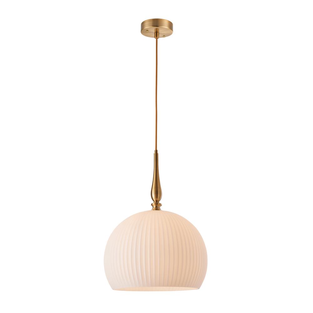 Kate 1 Light Pendant 14&#34;, Brushed Brass with Ribbed Glassware