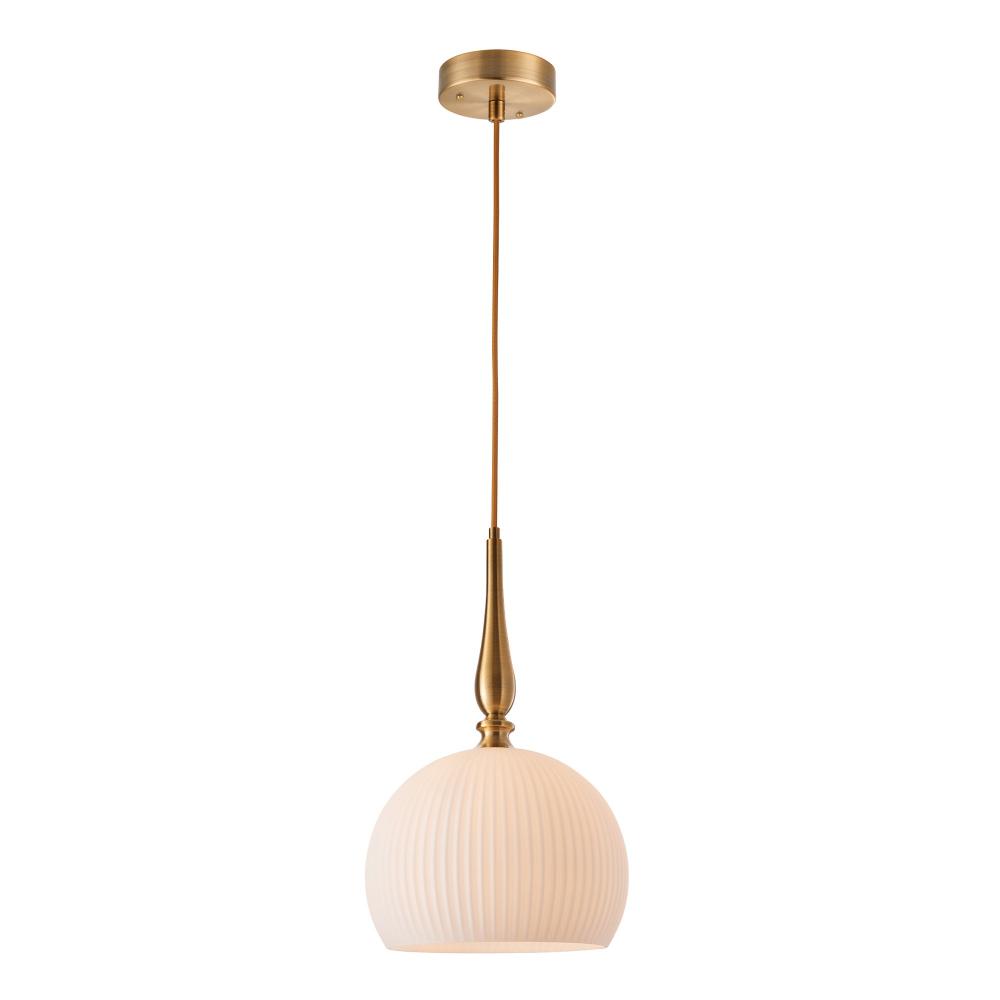 Kate 1 Light Pendant 10&#34;, Brushed Brass with Ribbed Glassware
