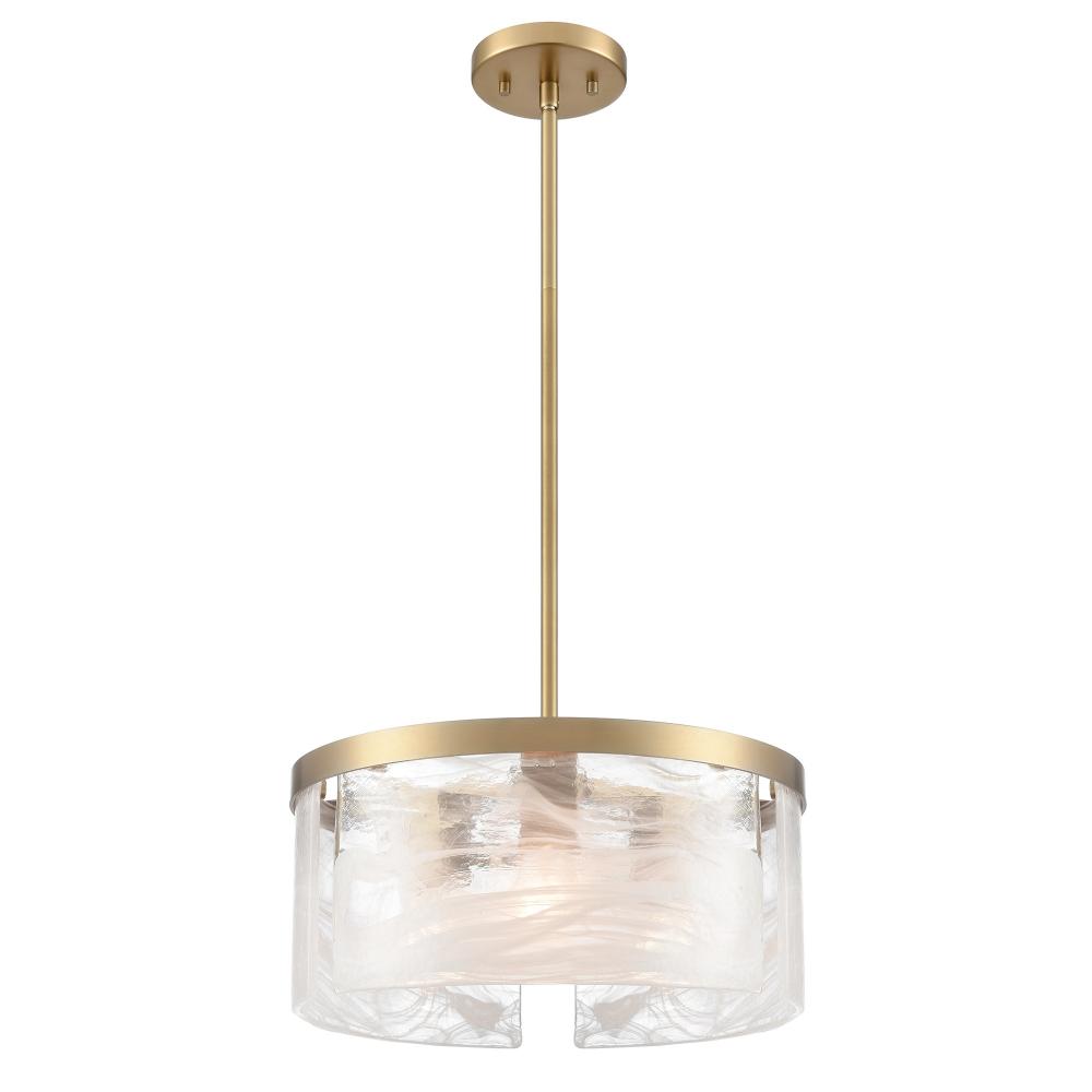 Skye 3 Light Pendant 15&#34;, Brass with Wispy White Murano Style Glass