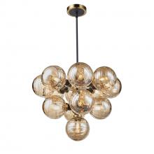 Artcraft AC11872AM - Gem Collection 13-Light Chandelier with Amber Glass Black and Brushed Brass