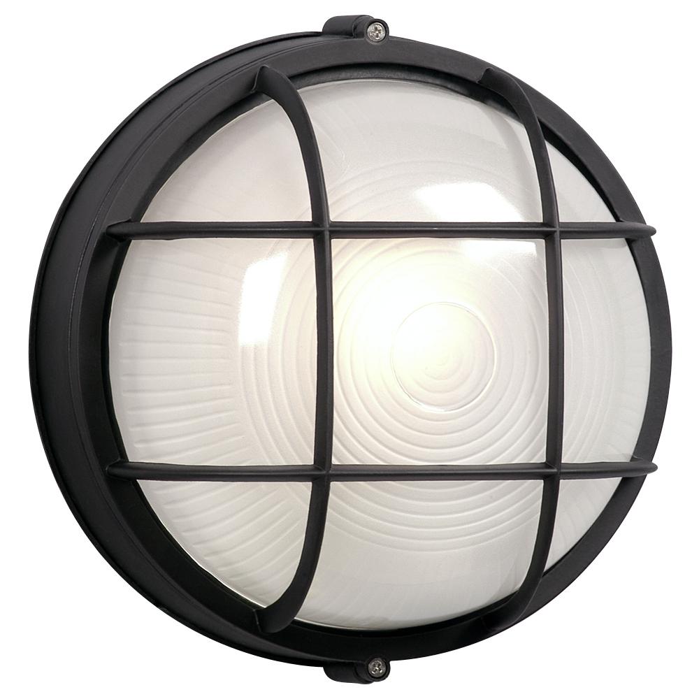 Cast Aluminum Marine Light with Guard - Black w/ Frosted Glass