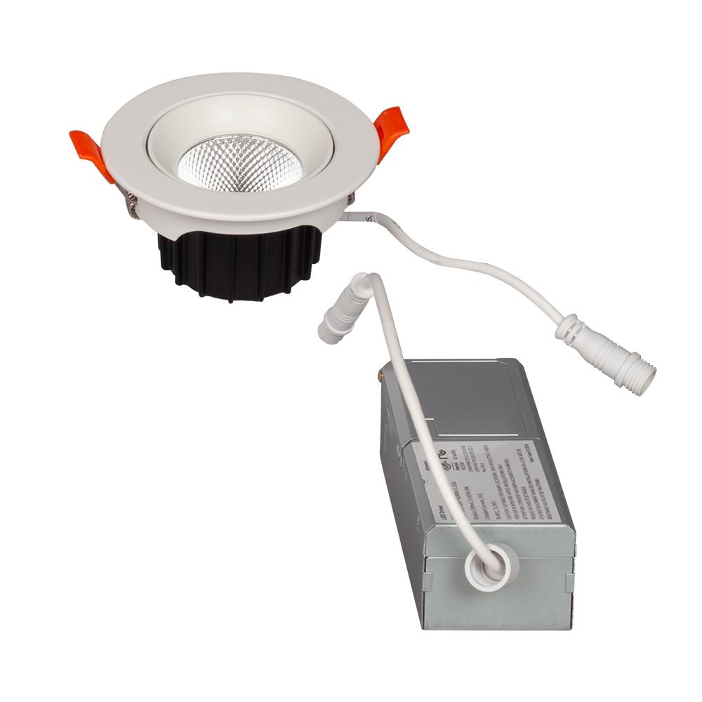 120V Dimmable 3&#34; LED 8W White Gimbal Down Light 3000K IC Rated, FT6 Wire, Quick Connector