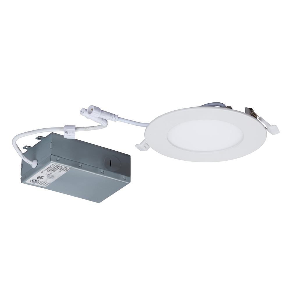 Dimmable 120V 4&#34; LED IC Rated Slim Round Panel Light - in White Finish 3000K, FT6 Wires