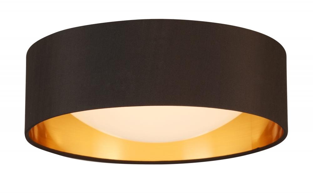 Integrated LED 12&#34; Ceiling Light w/ Black & Gold Fabric Shade & White Acrylic Diffuser