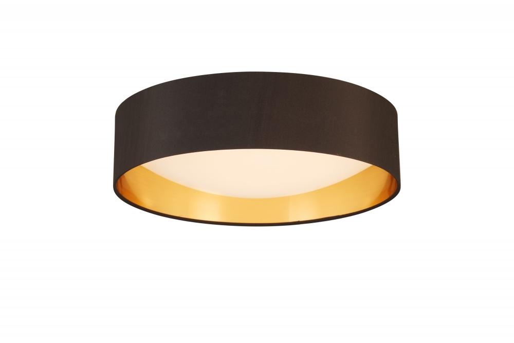 Integrated LED 16&#34; Ceiling Light w/ Black & Gold Fabric Shade w/ White Acrylic Diffuser