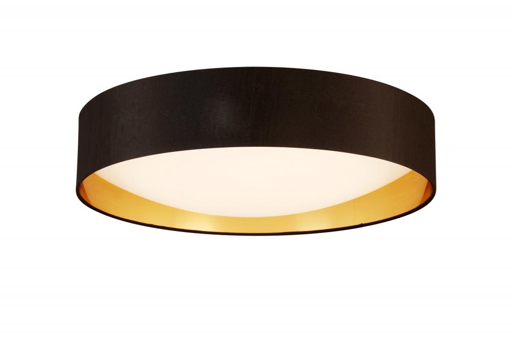 Integrated LED 20&#34; Ceiling Light w/ Black & Gold Fabric Shade w/ White Acrylic Diffuser