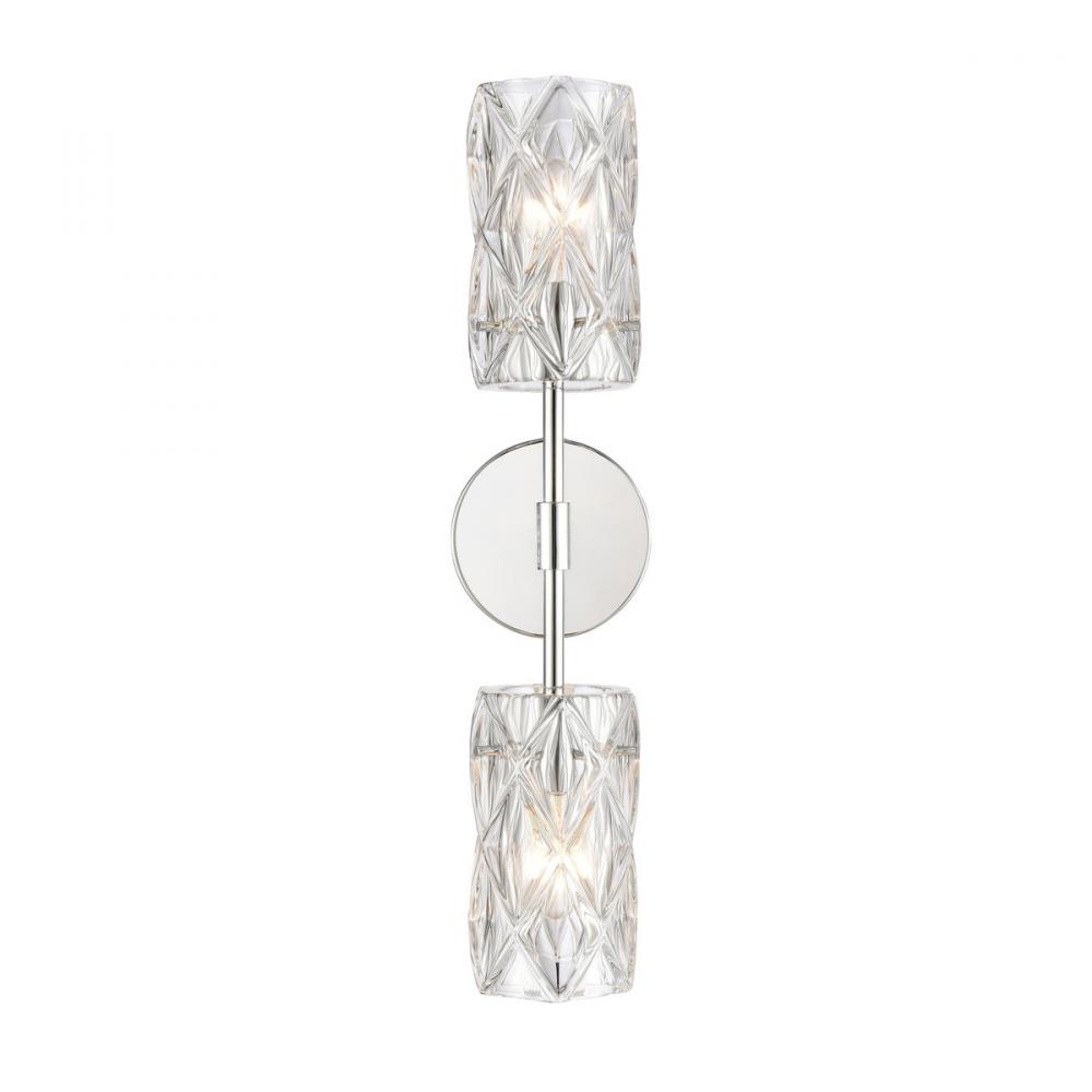 Forma de Crystal 21&#39;&#39; High 2-Light Sconce - Polished Chrome