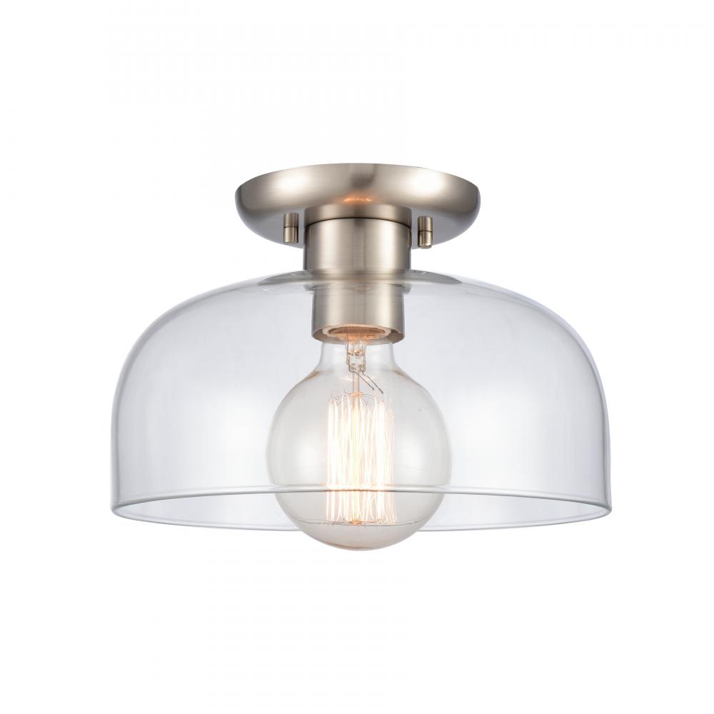 Brewer 10&#39;&#39; Wide 1-Light Semi Flush Mount - Brushed Nickel