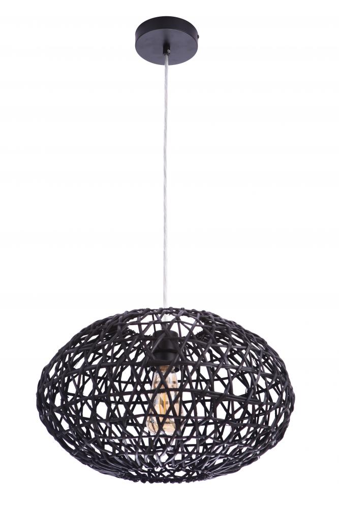 1 Light Pendant w/Rattan Shade, Damp Rated
