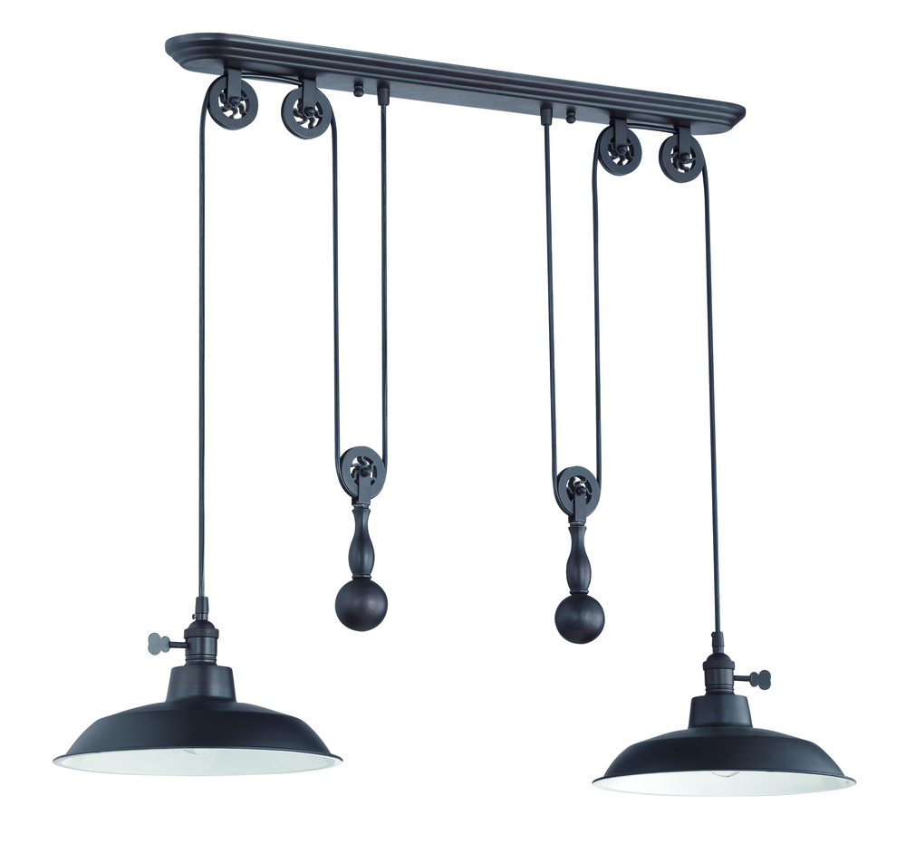 2 Light Pulley Pendant w/Metal Shade